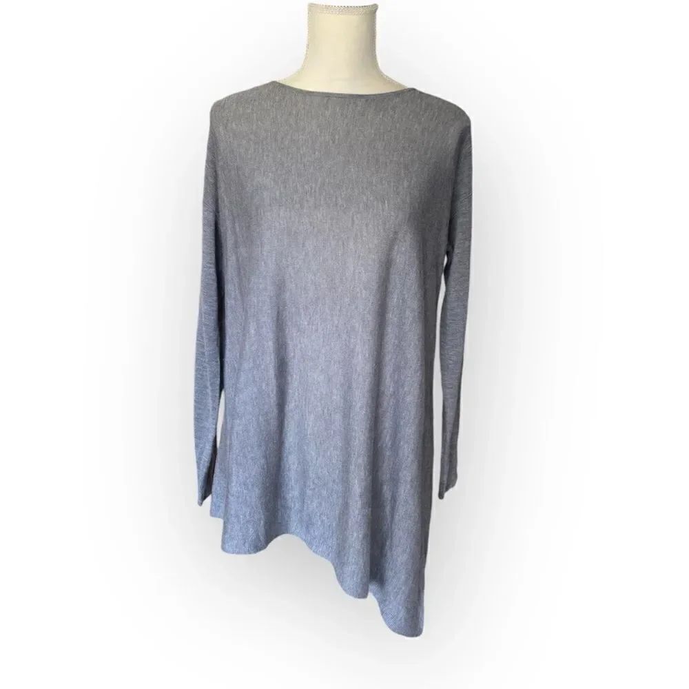 Eileen Fisher Gray Long Sweater Size S Lyocell Wool Blend Solid A-symmetrical
